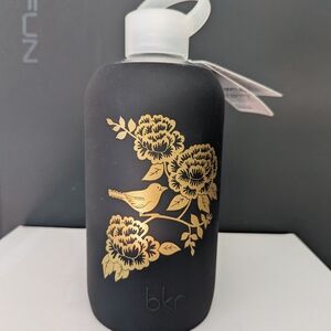 BKR Black and Gold Floral Glass Water Bottle